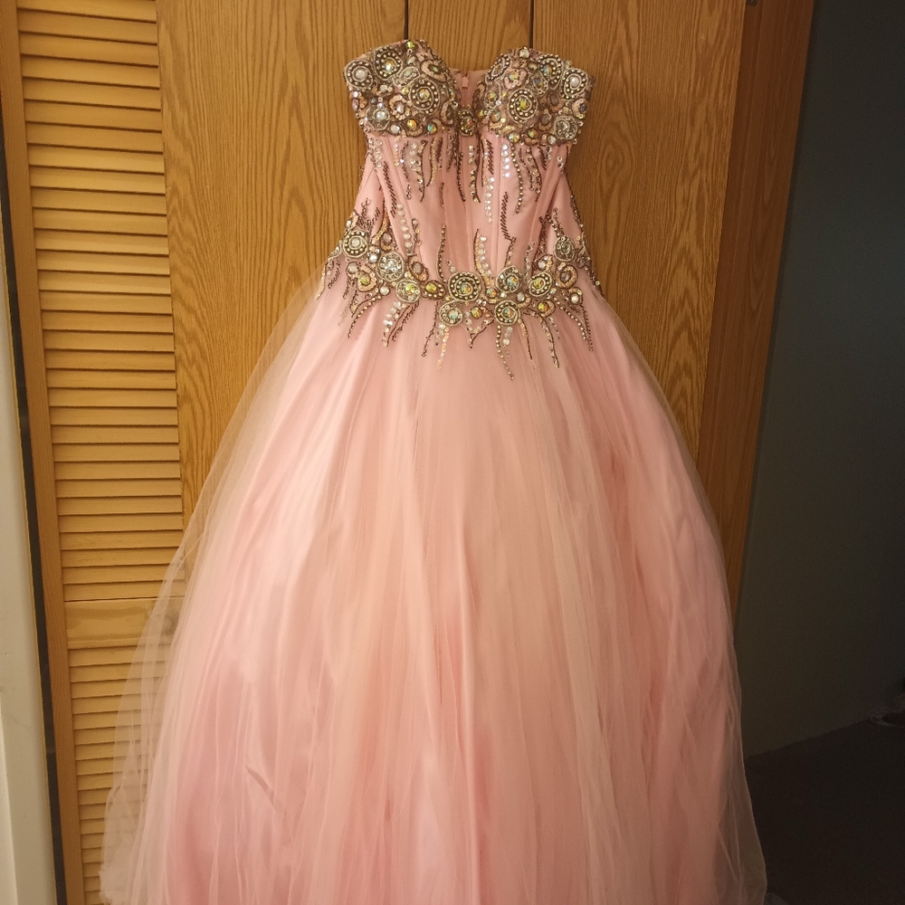Elegant Pink Strapless Gown with Embellishments